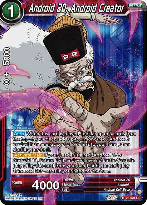 Android 20, Android Creator Card Front
