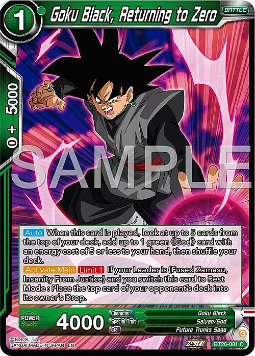 Goku Black, Returning to Zero Card Front
